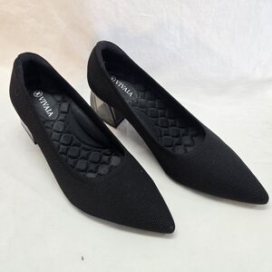 VIVAIA Women's 40 size 9 Black Aria Pointed-Toe Block Heel Knit